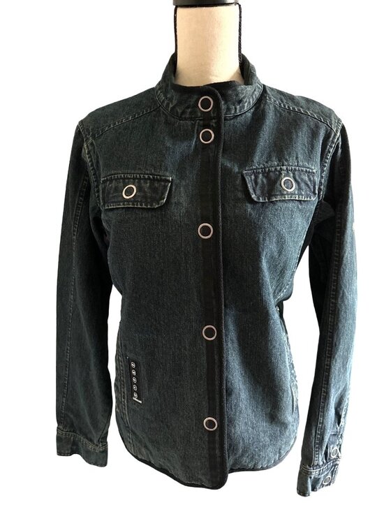 Jansport Jean Jacket VINTAGE Walkman Dark Denim Long Sleeve Snap Close Large - Picture 1 of 8